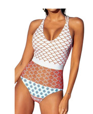 NEW CUPSHE One Piece Swimsuit Scoop Neck Geo-Print Swimwear Womens XXL