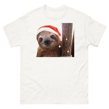Smiling Christmas Sloth on a Tree Branch Men's Women's Sloth T-Shirt