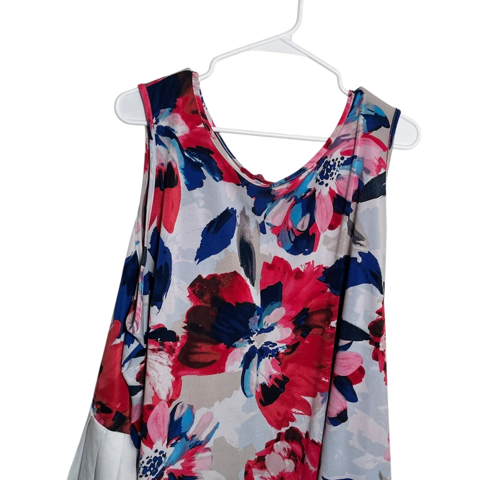 Camiseta sin mangas Cyrus para mujer 3X colorida plisada acuarela camisa de carrera floral Foto 2 de 4