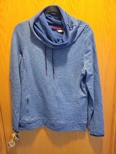 The North Face Chambray Blue Cowl Neck Sweatshirt Women's Sz L Key Hole Sleeve