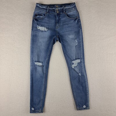 KanCan Jeans Womens 5/26 Curvy Skinny Distress Light Wash Blue