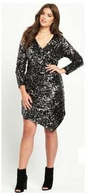 lipsy sequin artwork wrap bodycon dress