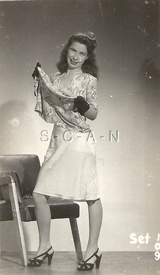 Org Vintage 40s-50s Semi Nude RP- Brunette Lift Skirt- Shows Slip