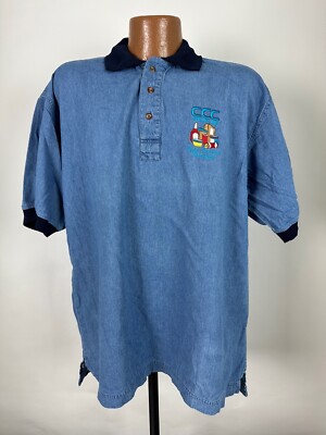 Vintage 90s Polo Shirt Men Large Food Beverage Packaging Embroidered Graphic