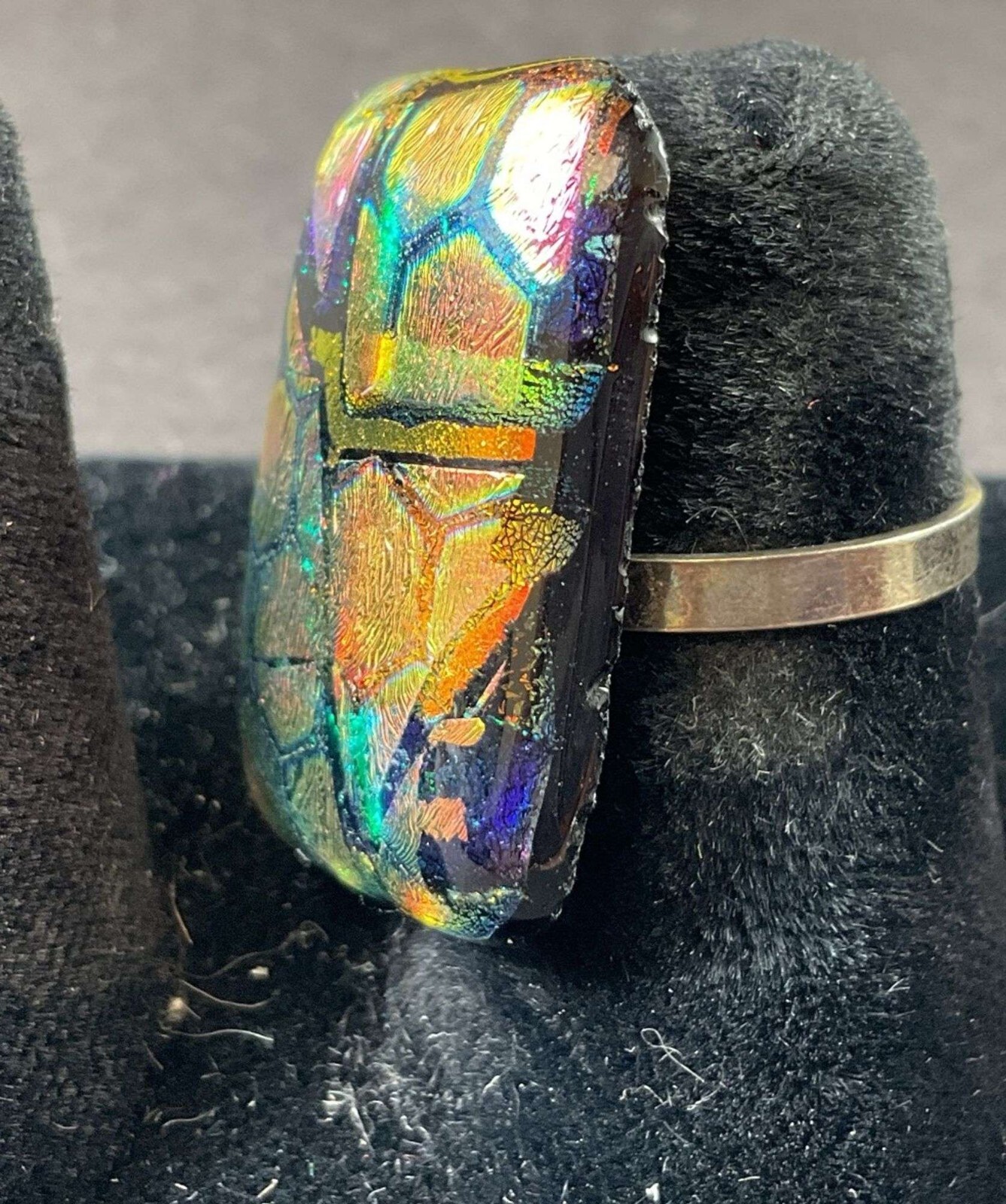 Artisan Sterling Silver Ring with Iridescent Hone… - image 3