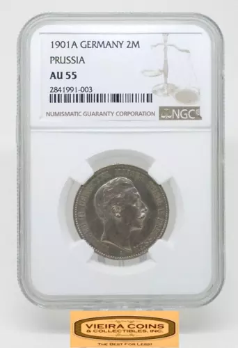 1901-A Germany  Prussia Silver 2 Mark NGC AU55, Mintage 398,486 -#CONS25925