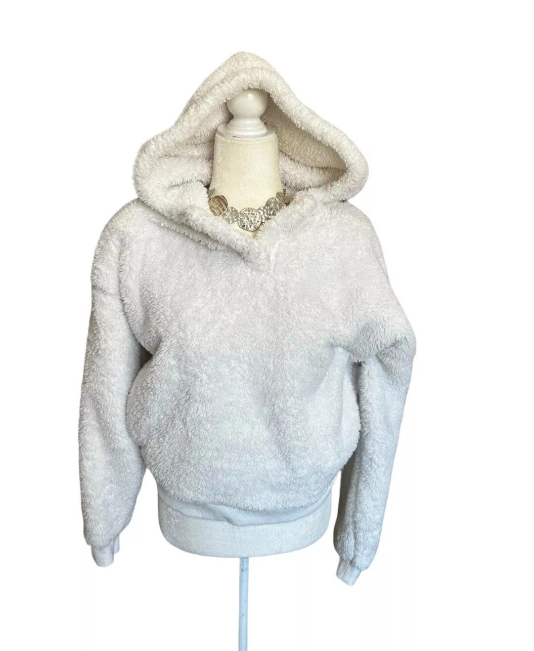 OFF WHITE ?Lukka Lux Felpa con cappuccio donna accogliente in pile sherpa bianco sporco con tasche taglia large?