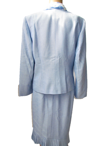 LE SUIT Women's $220 2PC Pale Light Blue Woven SKIRT SUIT SZ 10P +FREE SCARF NWT - Picture 2 of 4