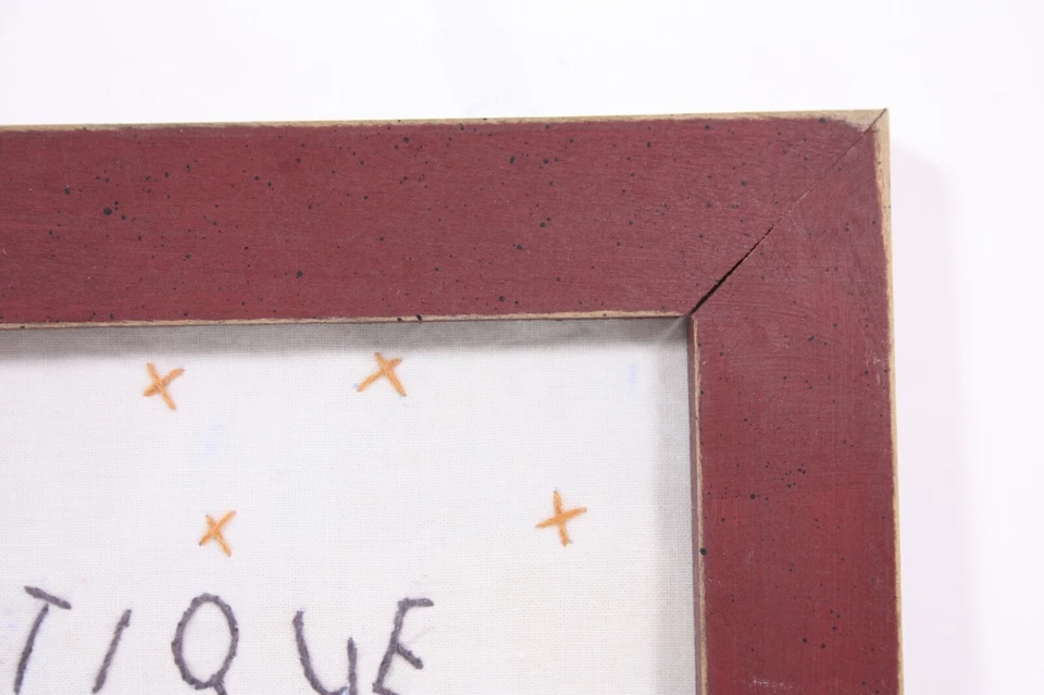 Primitive Folk Art Style Stitched Antique Buttons Framed Heart 10x8 Embroidery - Image 4 of 4