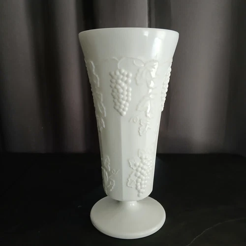 Vintage Milk Glass Footed Vase Indiana Colony Harvest Grape Vintage 10"