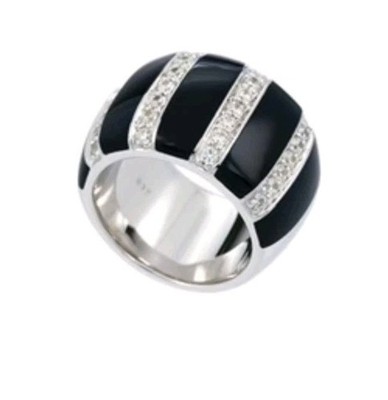 BELLE ETOILE Regal Stripe, BLACK ONYX & STERLING SILVER RING (size: 7) $495