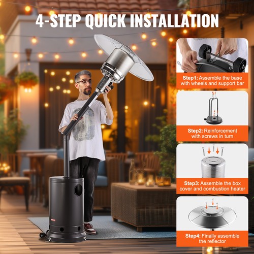 Propane Patio Heater 50000BTU Tall Hammered w/Wheels Outdoor Silver Gray - Picture 4 of 12