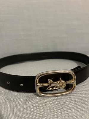 CELINE Horse Carriage Waist Leather Belt Black Gold Vintage  display picture 2
