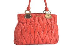 Authentic MIU MIU Matelasse Naylon Leather Tote Hand Bag Orange 413AA
