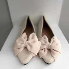 Cream bow ballet flats womens