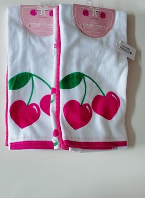Envogue Valentines Day Kitchen Towels 100% Cotton 2pk 2 sets Pink Velour Hearts