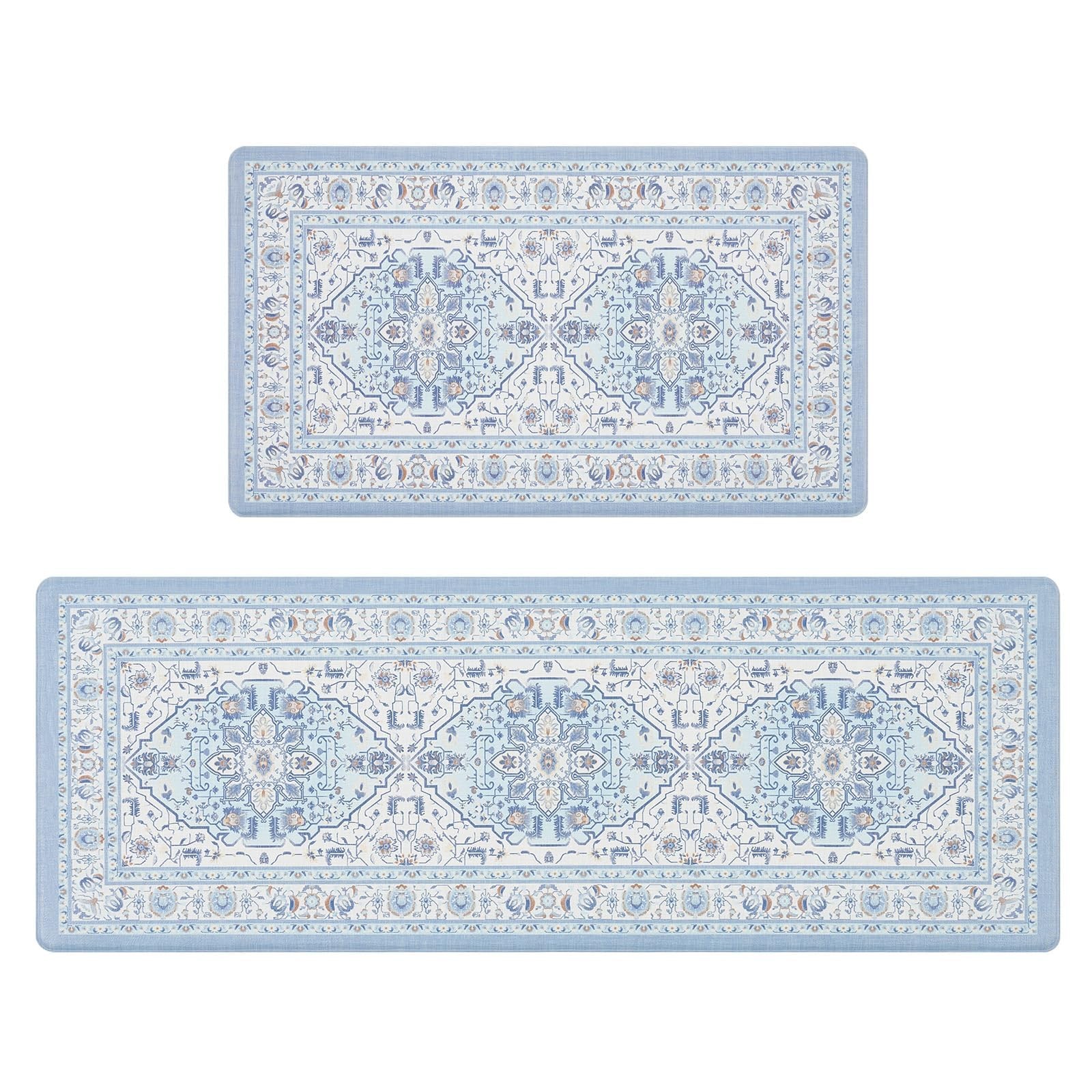 Anti Fatigue Kitchen Mats Set of 2 Waterproof Non-Skid Medallion Design for Comfort