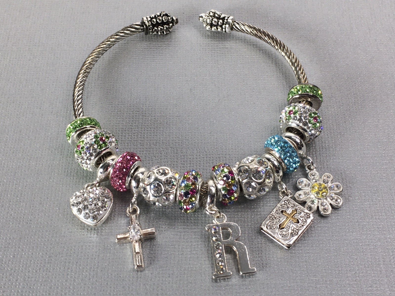 Silver Toned Wire Cable Bangle Bracelet Colorful … - image 7