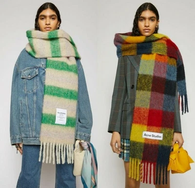 ACNE STUDIOS Multicolored Acne1 Studios Wool Scarf Scarves Thick Checked Wrap Pashmina Shawl