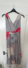 RJR John Rocha Grey Pink Floral Wrap Midi Dress V-Neck Sleeveless Size 12