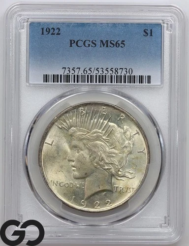 1922 Peace Dollar PCGS MS 65 ** Blast White Premium Quality Blazer!