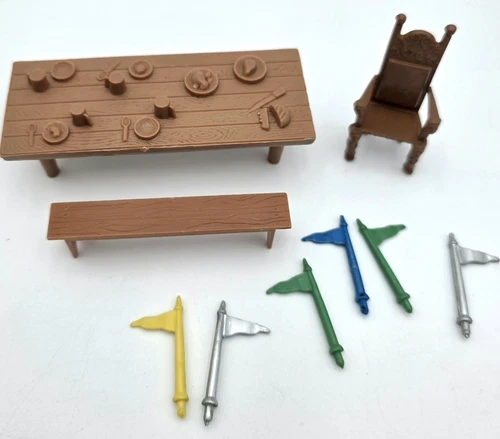 Marx Toy Medieval Castle Furniture Table Bench Chair Flags Accessories VTG Lot