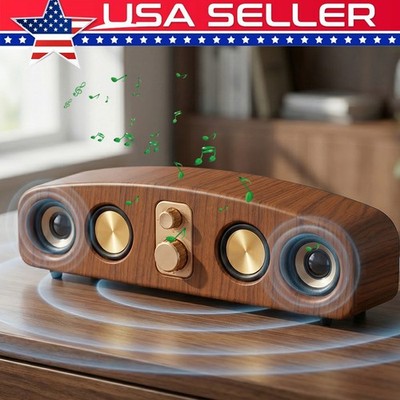 Retro Wood Color Bluetooth Computer Speakers Loud Volume Rechargeable Speaker FM