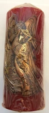 VTG Christmas Pillar Candle Angel Sculptured Red Gold 6” JASCO Retro 1970s Decor