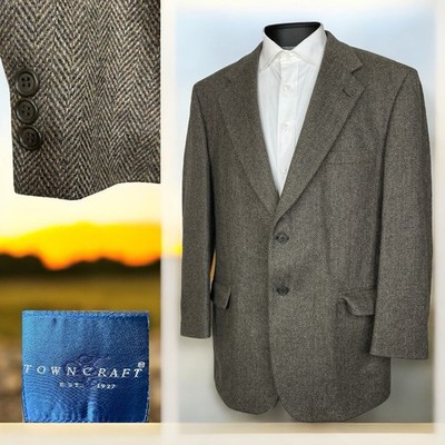 Towncraft Sport Coat Mens 44R Multicolor Herringbone Textured Tweed Two Buttons