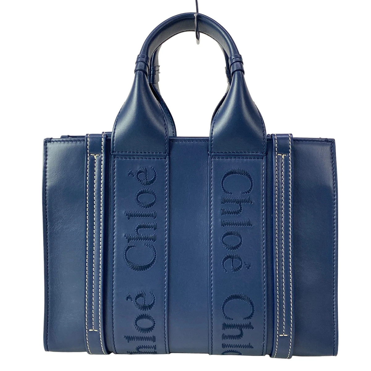 Chloe Woody Small Tote Bag Navy Leather Tote Bag