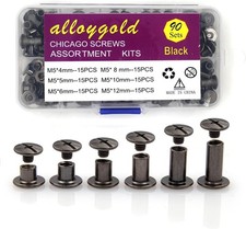 90 Sets Black Chicago Screw Leather Assorted Kit 6 Sizes