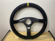 VOLANTE PIANO VELOCIT SUPERLEGGERO ORIGINAL OMP RALLY SCAMOSC RAZZE NERE 35 Cm
