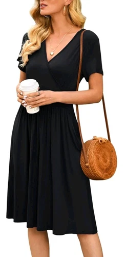 Womens Summer Short Sleeve Casual Dresses V Neck Vacation Sundress... - Picture 2 of 6
