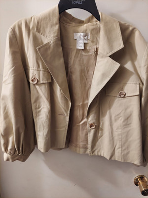 Spiegel Beige Cotton Back Pleat Cropped Jacket Women's Size 18
