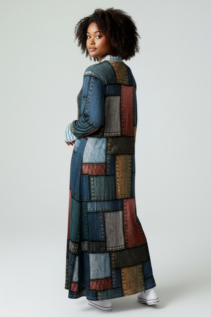 Chic Me Patchwork Pattern Long Open Front Duster-… - image 2