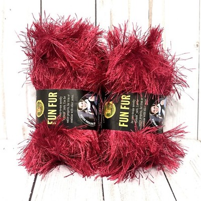 Lion Brand Fun Fur Eyelash Yarn Color Raspberry 64 yds Lot of 2 Discontinued