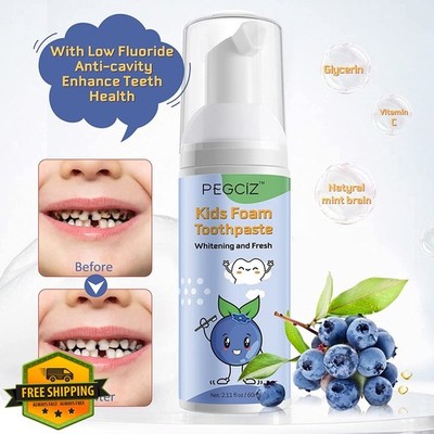 Foam Toothpaste Kids Fruit Flavor Low Fluoride U Shaped Brush 3 Pack