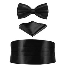 Black Cumberbund Bow Tie Set Mens Belts Dress Girdle Party Accessories Man