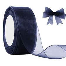 Navy Blue Organza Chiffon Ribbon 1-1/2 inch X 50 Yards Sheer Ribbon for Flowe...