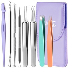 TsMADDTs Blackhead Remover Tools and Ingrown Hair Tweezers, 9PCS Purple