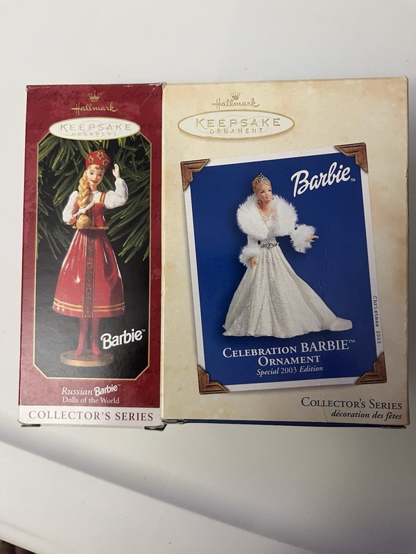 Hallmark Ornament Celebration Barbie 2003 Edition & Russian Barbie D
