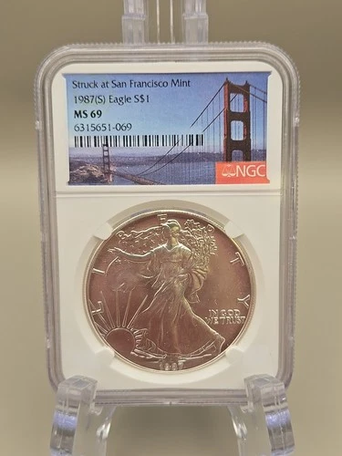 1987-S American Silver Eagle - Struck At San Francisco Mint - NGC MS 69