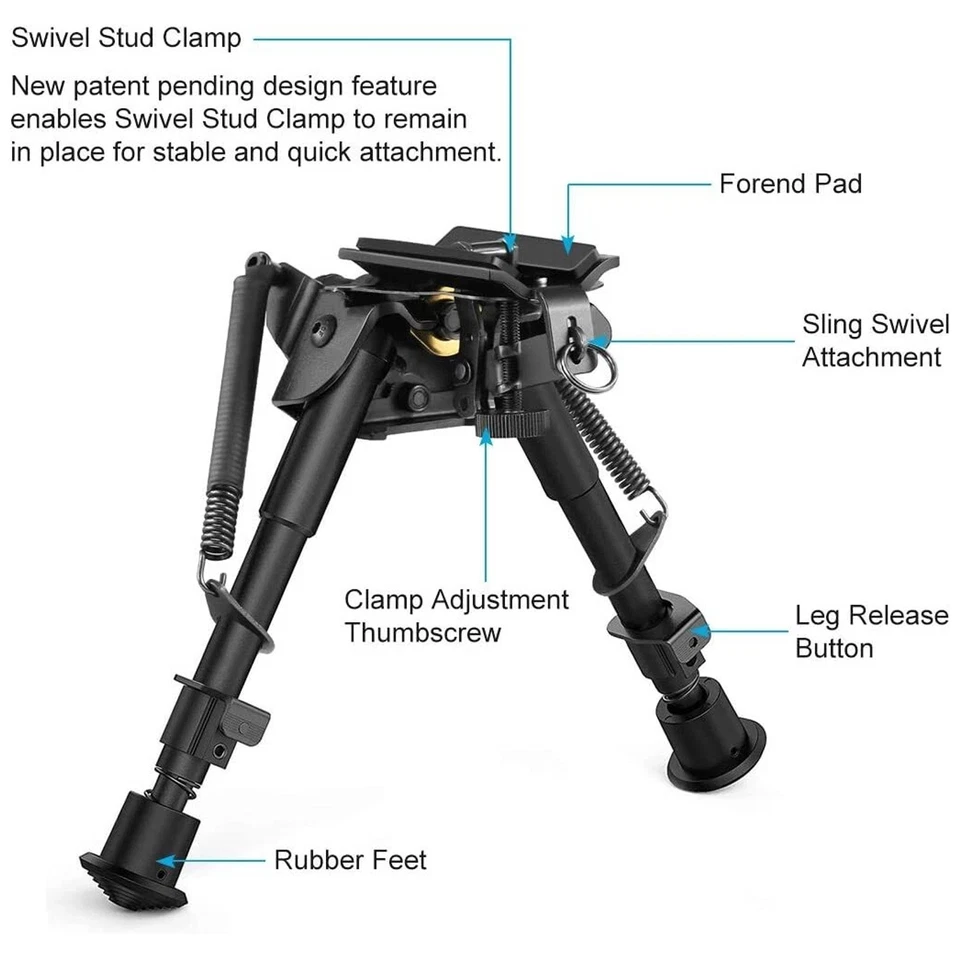 6-9'' Tactical Swivel Bipod Foldable Notched Legs Pivot Tilt for Rifle Shooting - Image 3 of 4