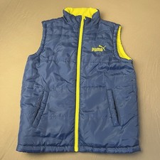 Puma Vest Boys Medium 10/12 Blue/Neon Full Zip Reversible Puffer Kids Youth