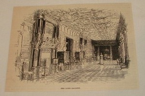 1886 magazine engraving ~ LONG GALLERY, Hatfield House, England