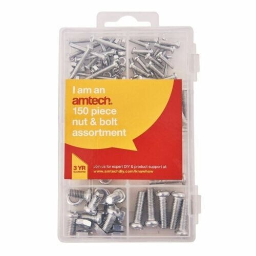 150Pc Nuts Bolt Kit Assorted Set M4 M5 M6 Compartment Case Storage Amtech