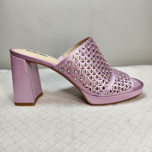 Alex Marie Women's Fabric Laser Cut Violet Rhinestones Heel Sandals Size 9 M - Picture 5 of 10