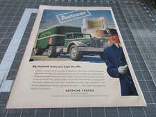 Vintage 1946 Autocar Trucks Commercial Art Print AD - Fisher Foods Policeman 