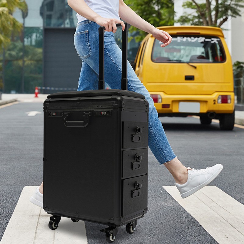 Rolling Makeup Case with Combination Lock Makeup Case with 4 Universal Wheels
