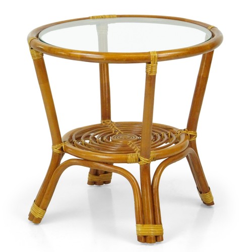 Leo Rattan Wicker Round End Coffee Table with Glass Top - Picture 14 of 35
